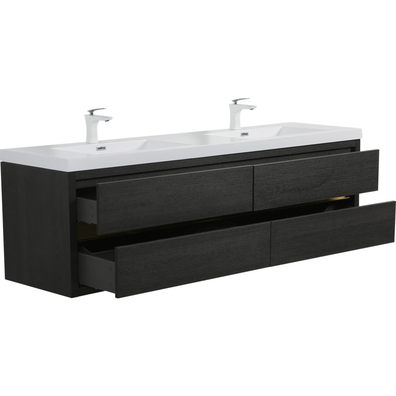 Meuble-lavabo mural 72 po avec lavabo, armoire de rangement flottante et tiroirs à fermeture en douceur pour salles de bain modernes