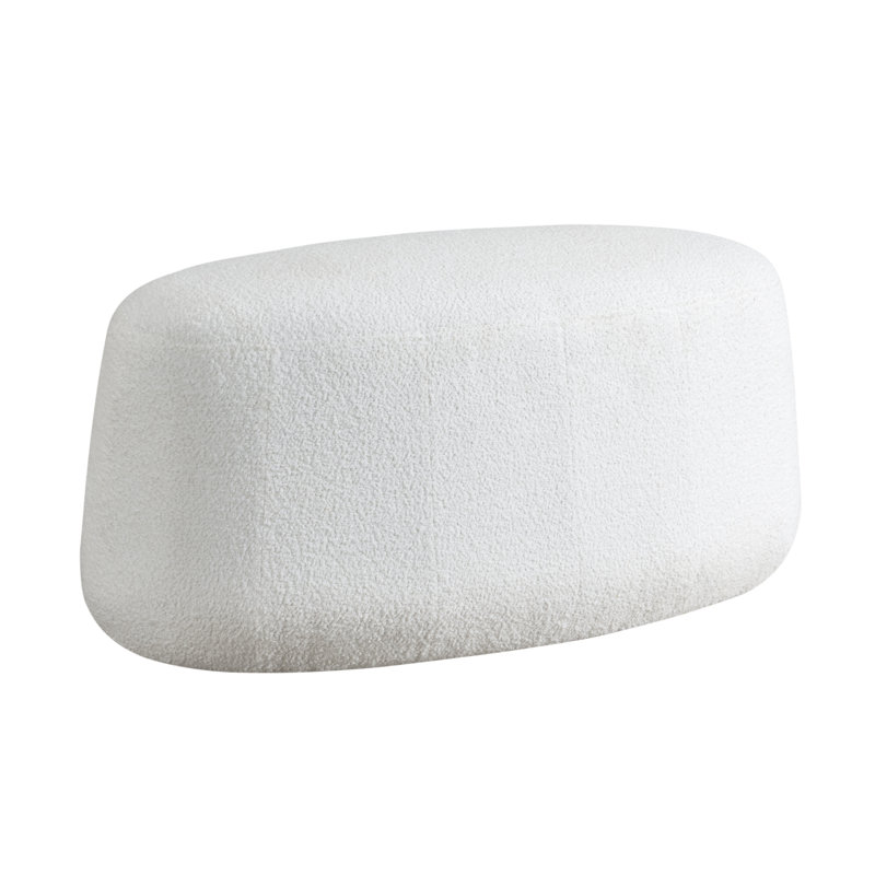 Burdett 40" Wide Oval Boucle Upholstered Ottoman, White