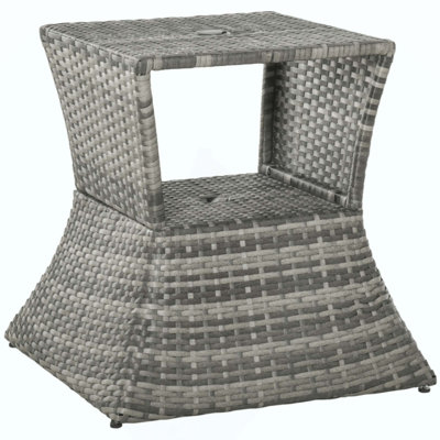 Outdoor Rattan Wicker Side Table with Umbrella Hole, Weather-Resistant Patio End Table for Poolside, Backyard & Garden