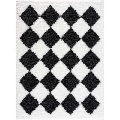 Axlan Contemporary Diiamond Geometric Black and White Area Rug