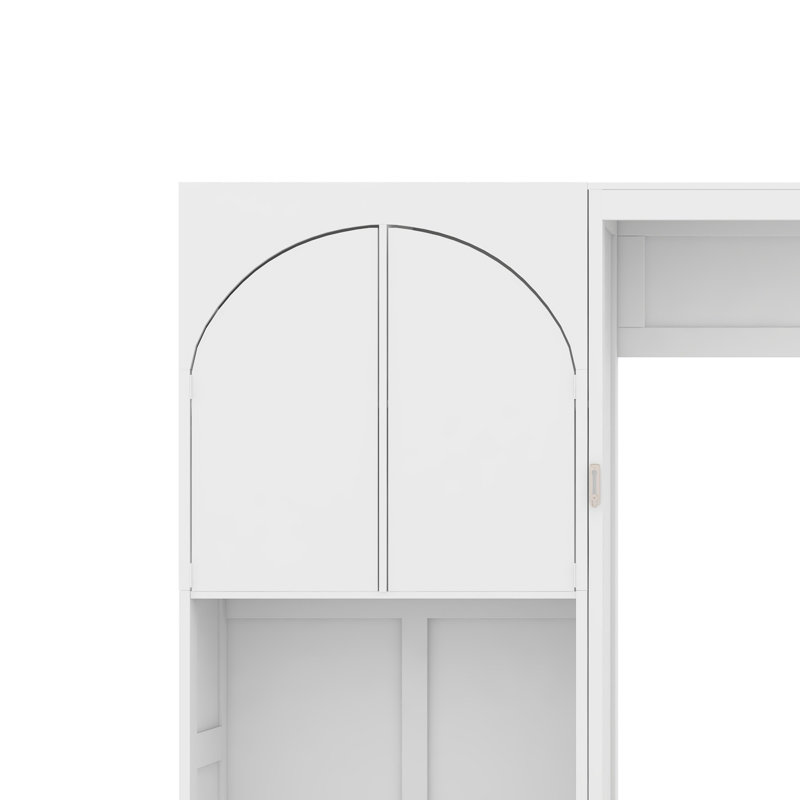 Lit escamotable à rangement multiple avec armoire latérale réversible de gauche à droite, lumières DEL et tiroirs, White
