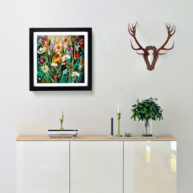 Wildflowers Cubism No.2 - Single Picture Frame Print on Wood, Black