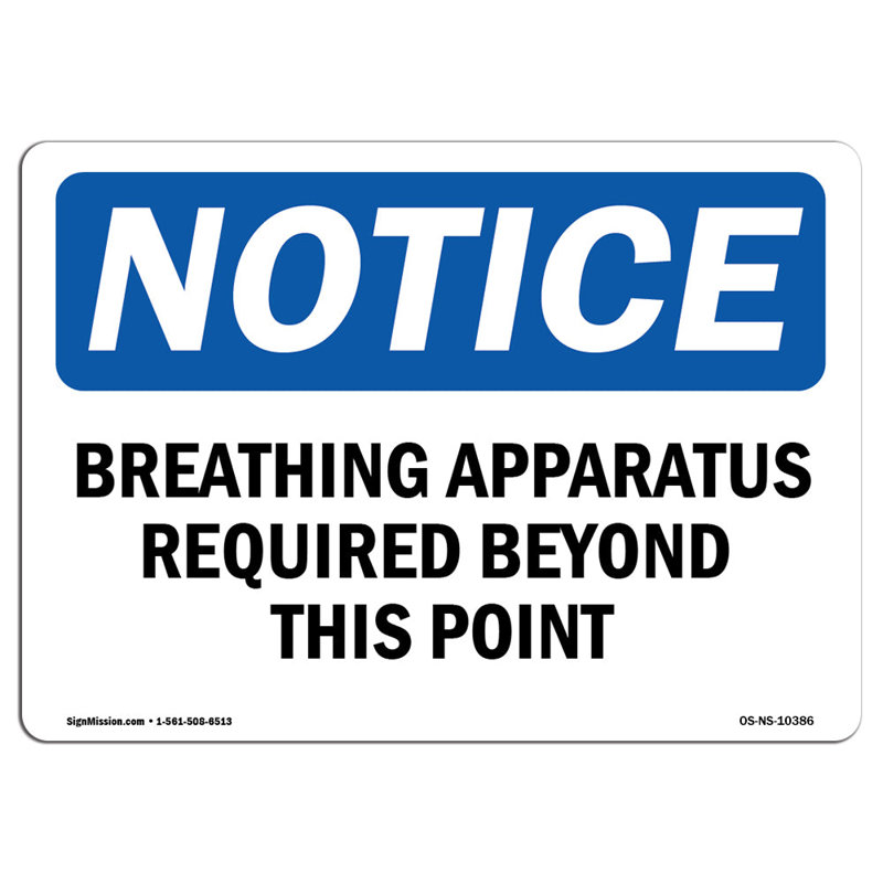 Enseigne respiratoire requise au-delà de ce point en aluminium 18 x 24