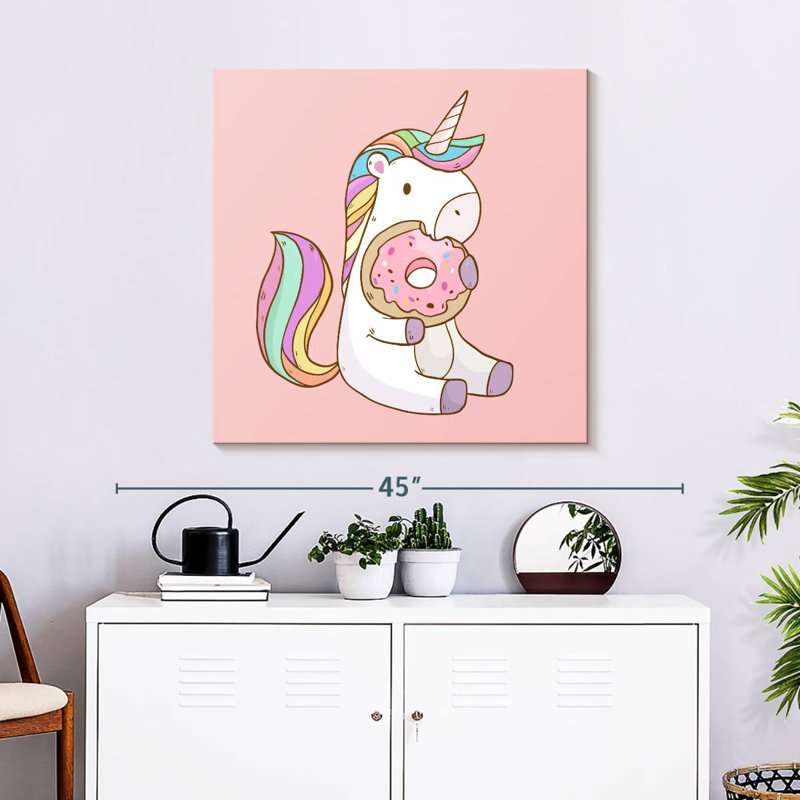 Licorne mangeant un beignet, H 30 po x l 30 po