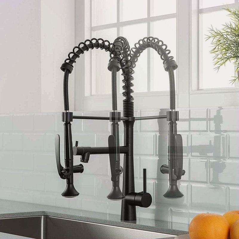 Heavy Duty Commercial Style Kitchen Sink Faucet, Single Handle Pre-Rinse Spring Sprayer Kitchen Faucets, High Arc Pull Down Kitchen Faucet