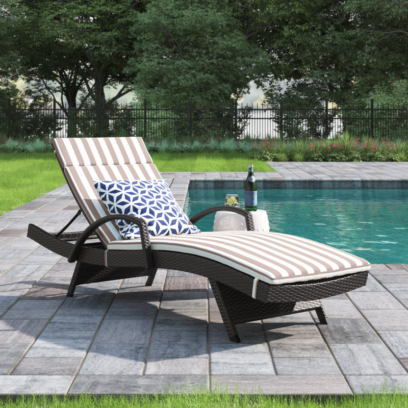 Blaise Outdoor Chaise Lounge , Cushion Included, Brown/White