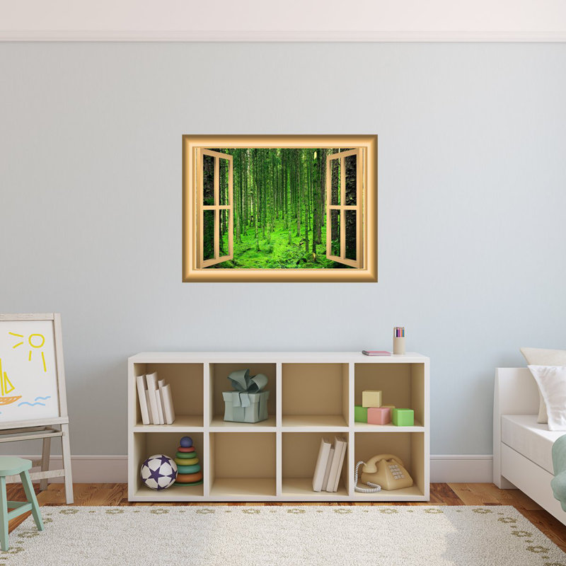 Décalcomanie murale fenêtre de la forêt 3d, H 18 po x l 22 po x P 0,01 po