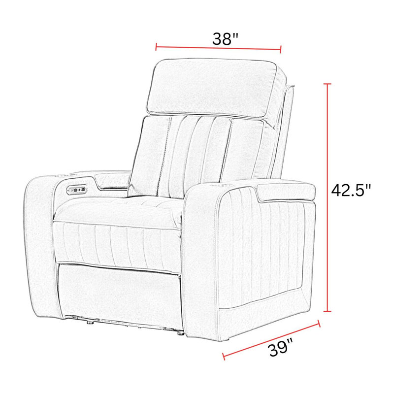 39" Upholstered Power Recliner with Adjustable Headrest with Square Arms, Tan Polyester
