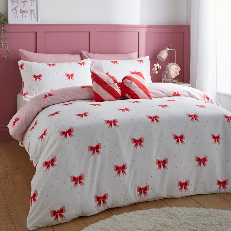 Dotty Bows Soft Microfibre Reversible Duvet Cover Polyester Abstract Duvet Cover with Pillowcases Included