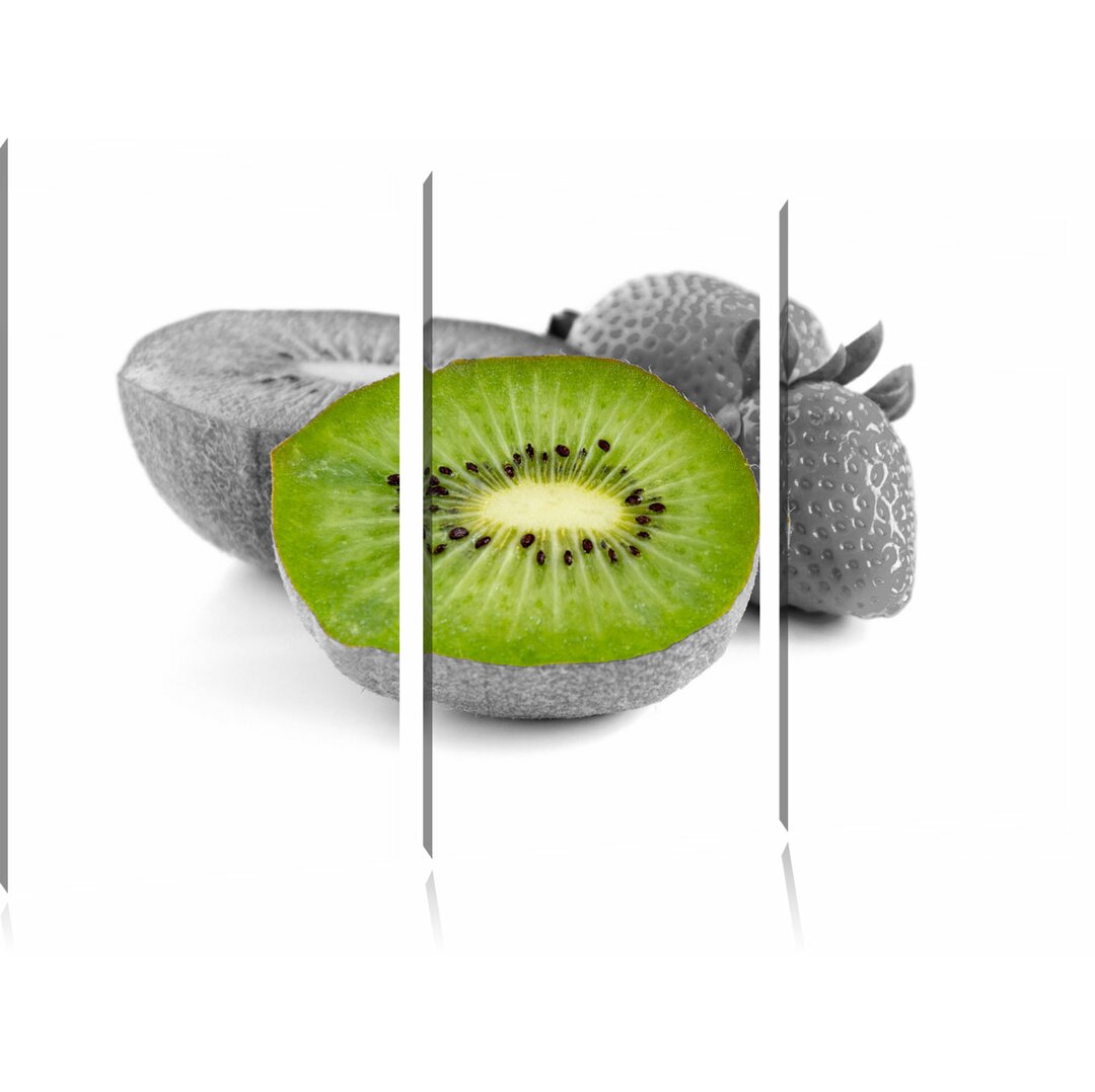 3-tlg. Leinwandbilder-Set „Fruchtige Erdbeeren mit Kiwi“, Fotodruck