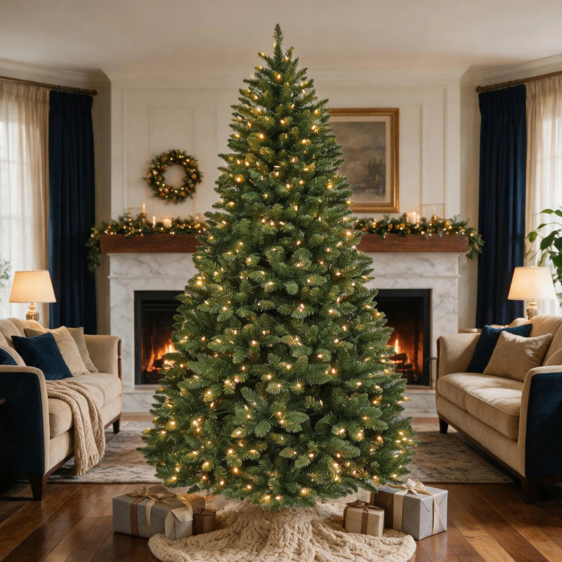 Arbre de Noël artificiel 7,5 pi avec 450 lumières DEL blanc chaud et 1450 pointes articulées, H 7,5 pi