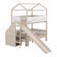 Lit superposé avec glissière et escalier de rangement, cadre de lit en bois, conception de maison avec garde-corps et tablettes-69147335