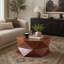Table basse rétro polygonale à plateau rabattable de 93 cm (36,61 po), avec rangement dissimulé, en placage de bois, idéale pour le salon, la chambre et le bureau.-1161087914