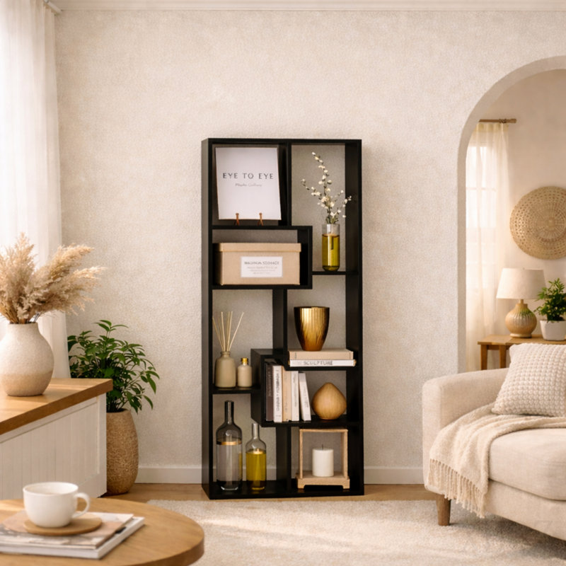 Asymmetrical Display Shelf & Bookcase, 5-Tier, Black