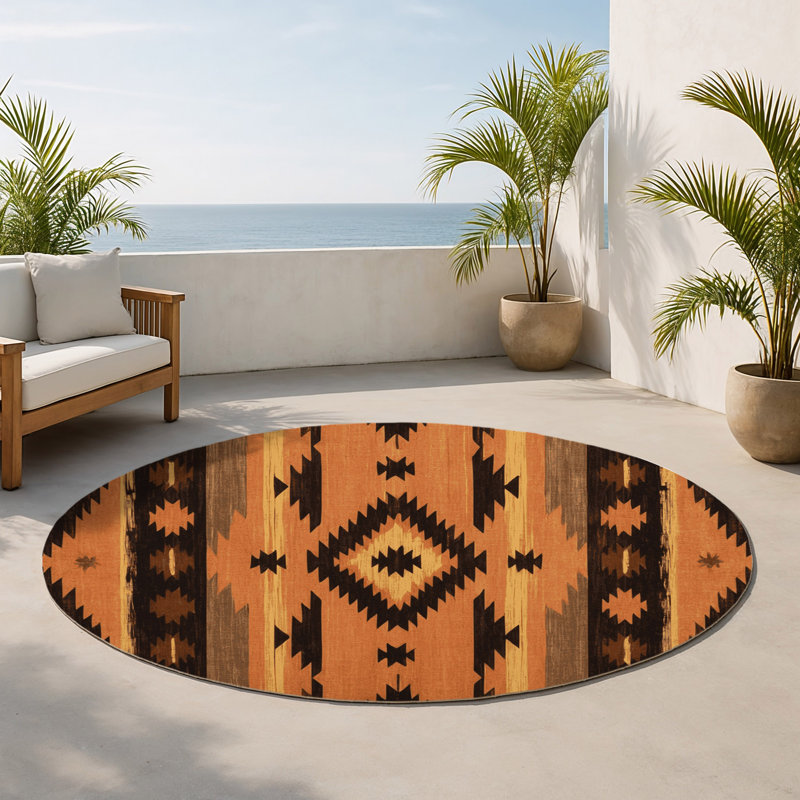 Tapis intérieur et extérieur turquoise Legacy, Rond 5 pi
