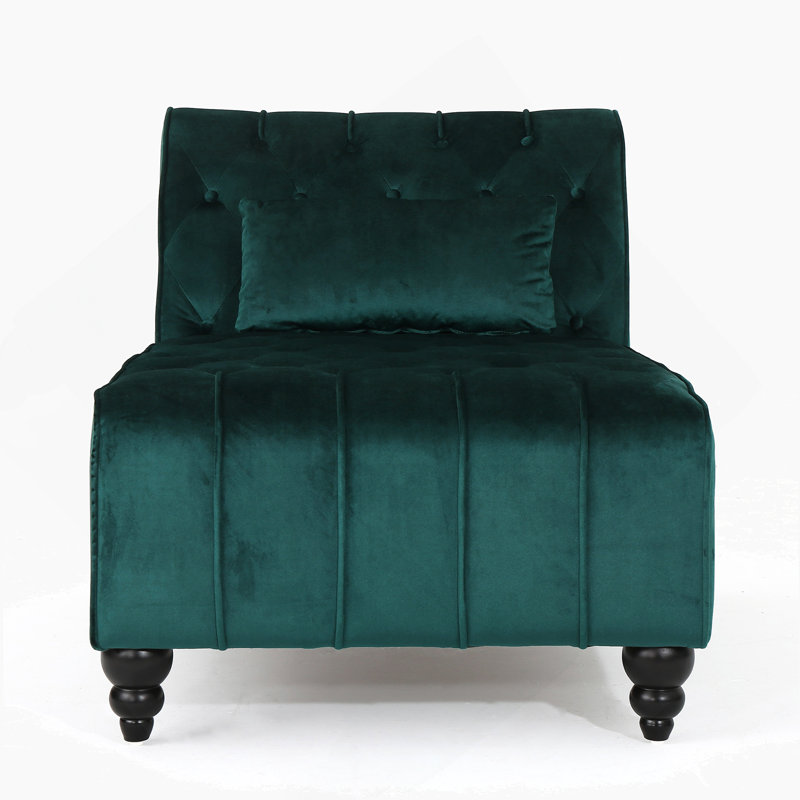 Tufted Chaise Lounge With Birch Leg, Teal