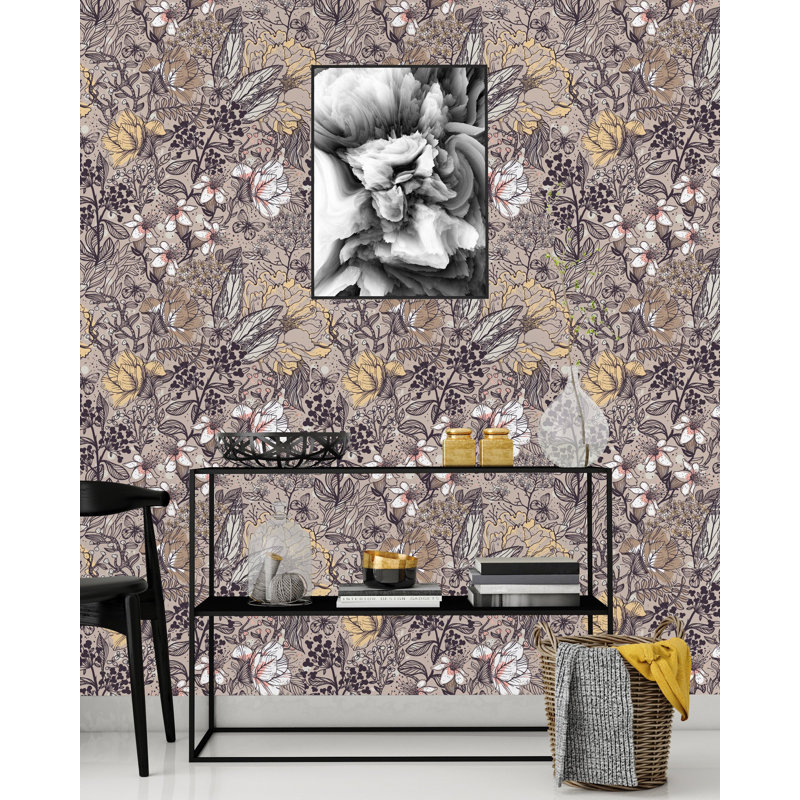 Panneau de papier peint pelucheux et adhésif Sushant Garden Flowers, L 50 po x l 25 po