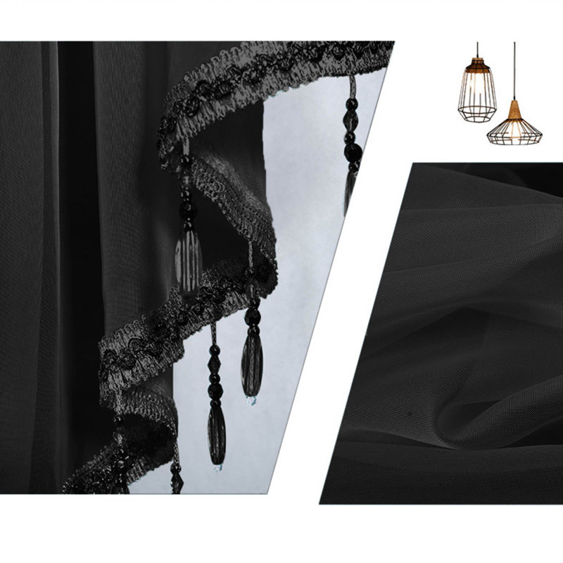 Kbndieu Collections Floral Sheer Lace Shade Window Curtain with Scalloped Edges and Rod Pocket Top for Easy Hanging, Black