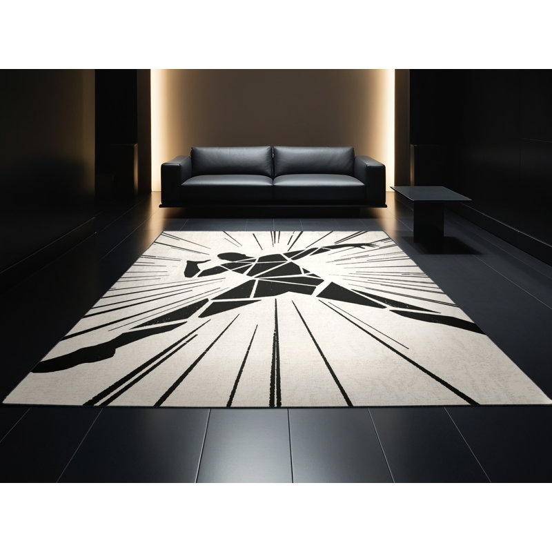 Tapis beige et moderne à motif géométrique lavable à la machine Takengon Handball, 6 X 9