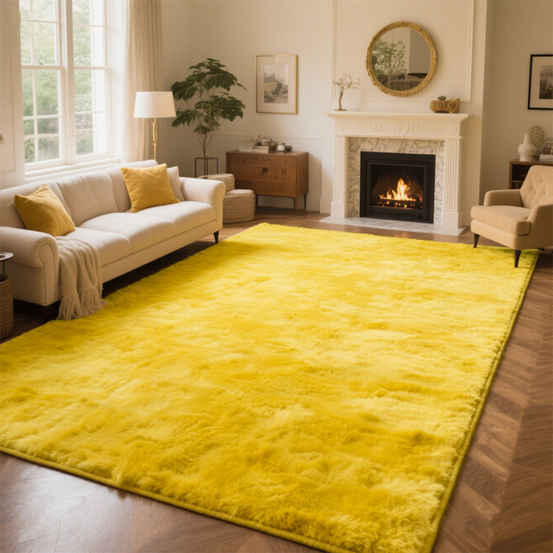 Tapis jaune vif et chaud, Rectangle 8 pi 11 po x 12 pi