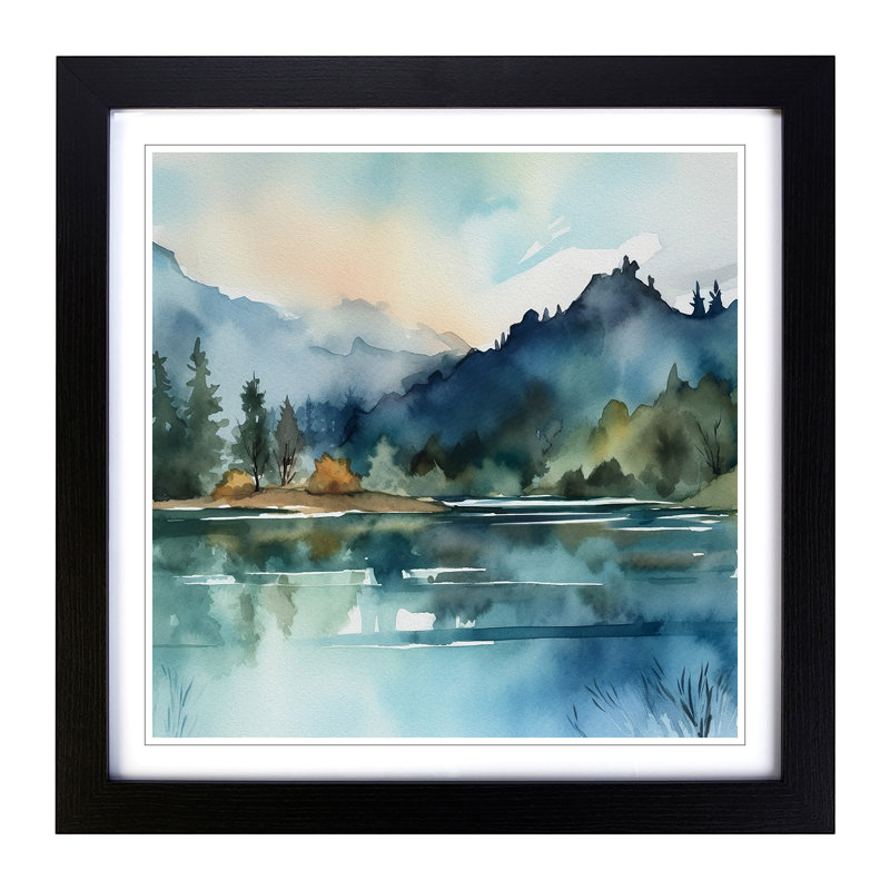 Lake Watercolour No.3 - Single Picture Frame Print, Black