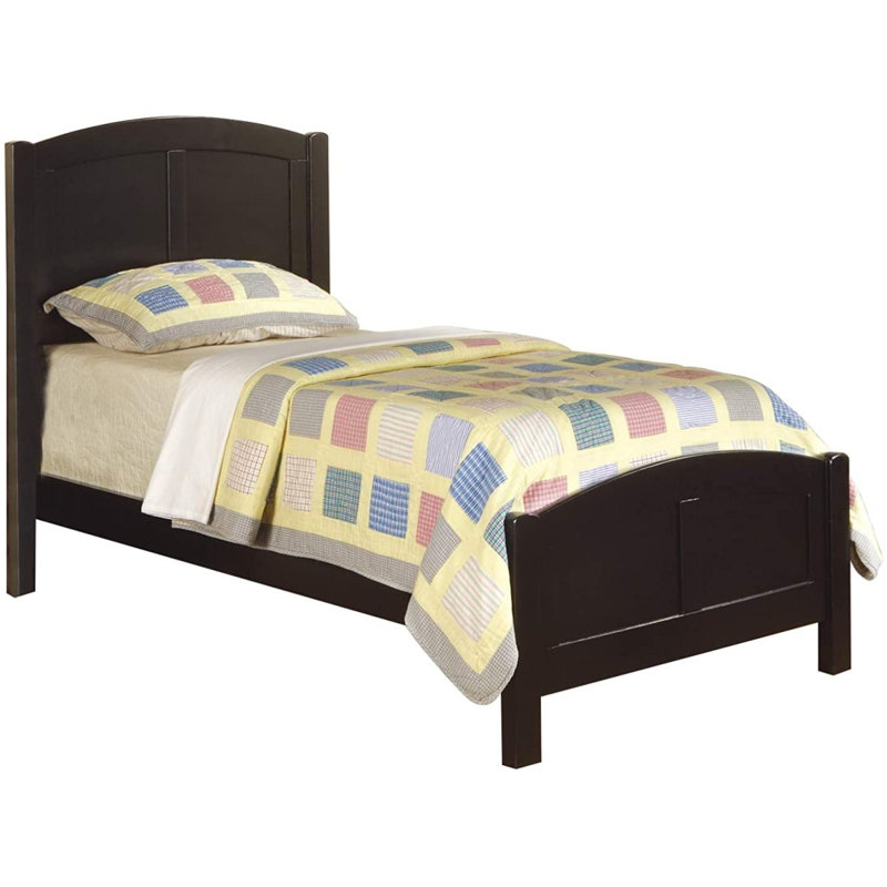Lit simple de couleur noire avec lit pour jeunes et tête de lit en bois d'hévéa