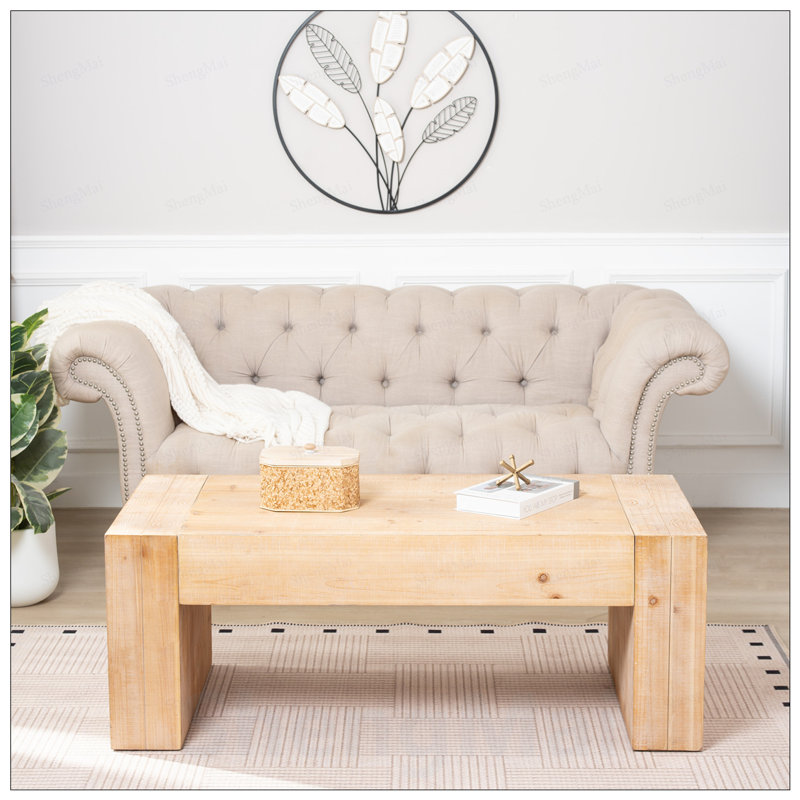 Table basse en bois rustique, table de centre en bois d'ingénierie avec finition délavée, table de salon de style campagne moderne
