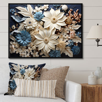 «White Blue Wildflowers Natures Tapisserie II», reproduction sur toile