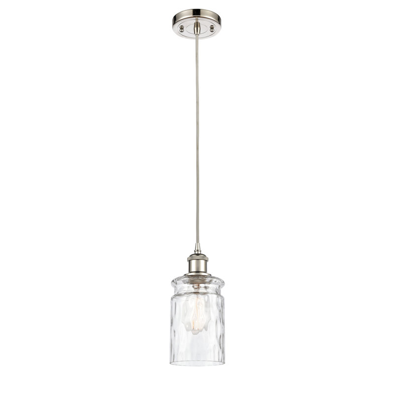 Luminaire suspendu cylindrique simple à 1 lumière Barner, Transparent, Ampoule non incluse, Nickel poli