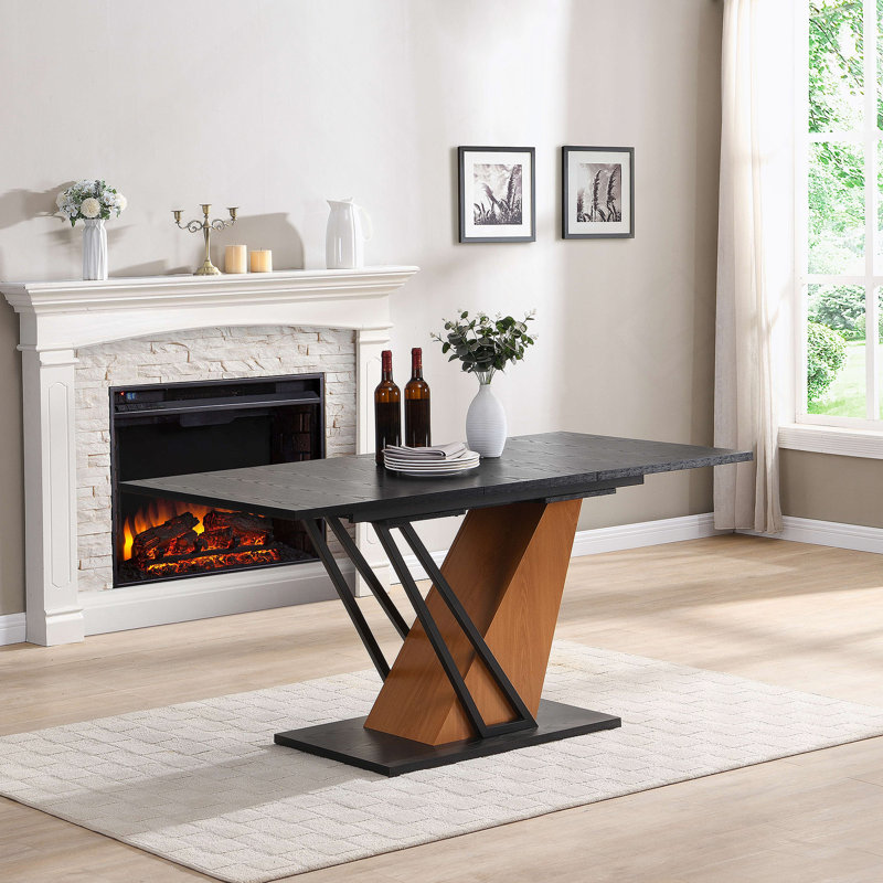Table de salle à manger extensible moderne de 61,81 po avec motif géométrique et base en métal robuste pour la maison et le bureau