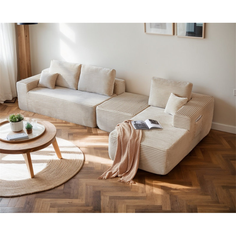 Canapé modulaire de 104 po avec méridienne en U et poches latérales, canapé modulaire moderne avec assise profonde