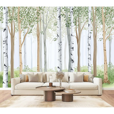 3D Wallpaper Watercolor Fairy Forest Children Birch Tree Wall Mural Self Adhesive Peel and Stick Wallpaper for Bedroom Living Room Dormitory Home Decor Wall Ceiling Wardrobe Sticker