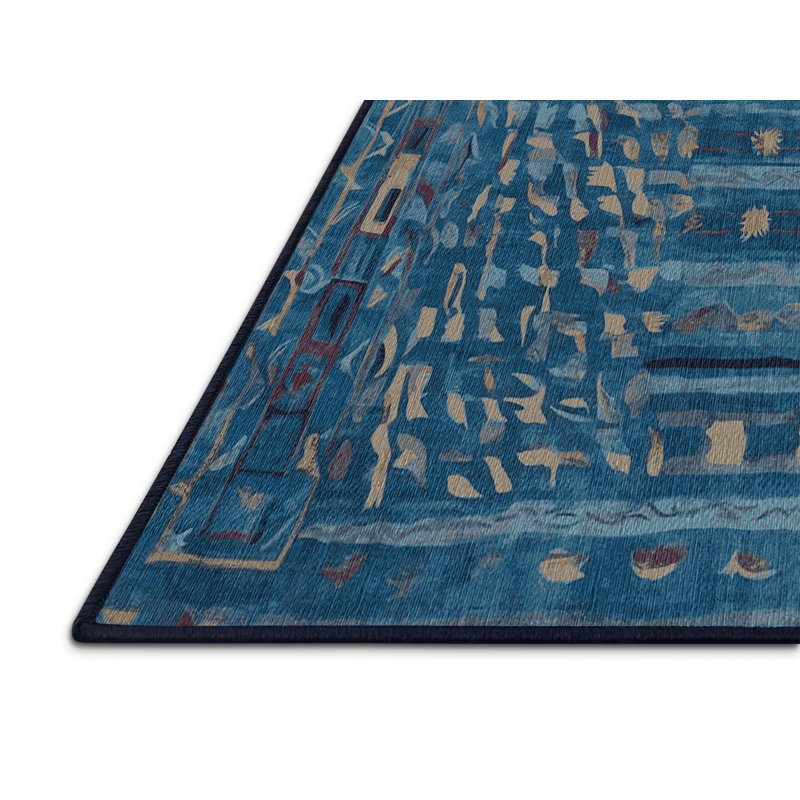 Machine Washable Blue Area Rug, Rectangle 7' x 9'