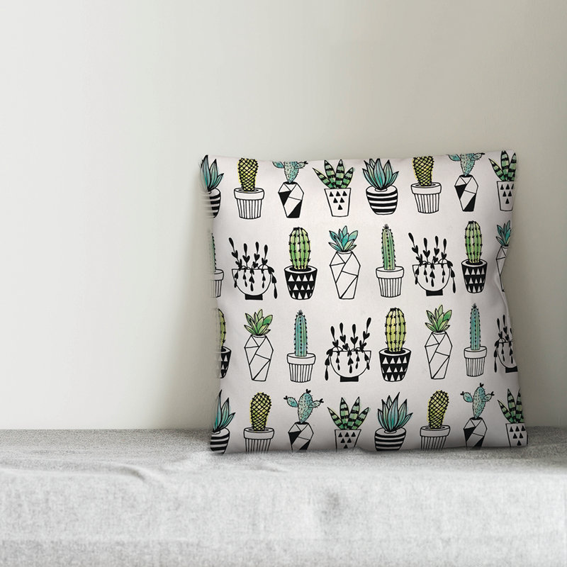 Coussin décoratif à motif de cactus en pot , 16 po x 1 po