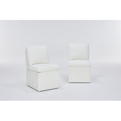 Twist Linen Upholstered Dining Chairs with Casters & Storage