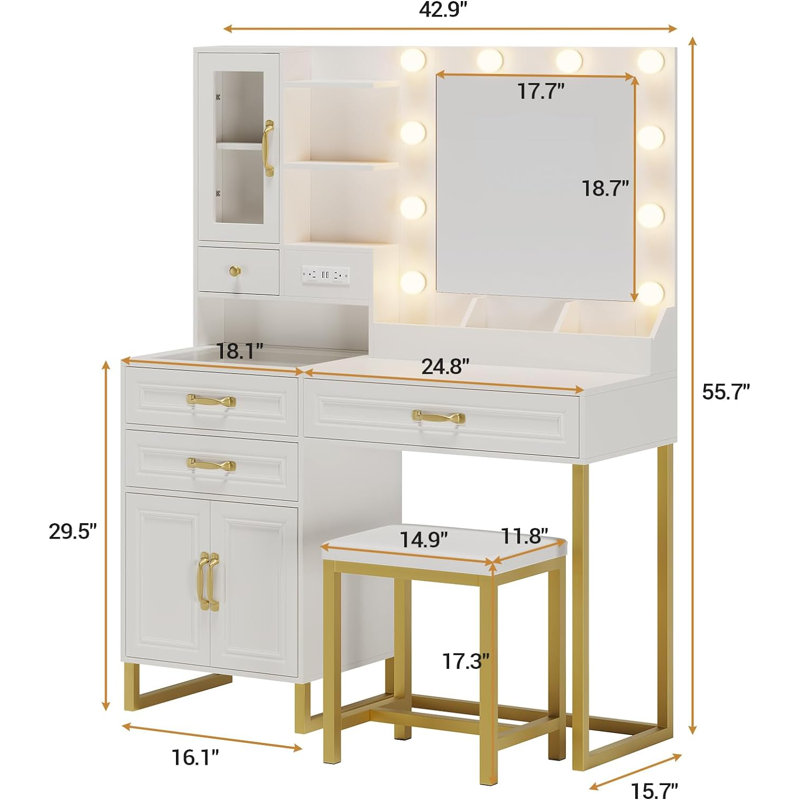 Yosefa Vanity, White/Gold