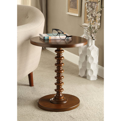 Table basse ronde à piédestal au fini noyer, capacité de 40 lb, table d'appoint de 22 po de hauteur, plateau transitionnel