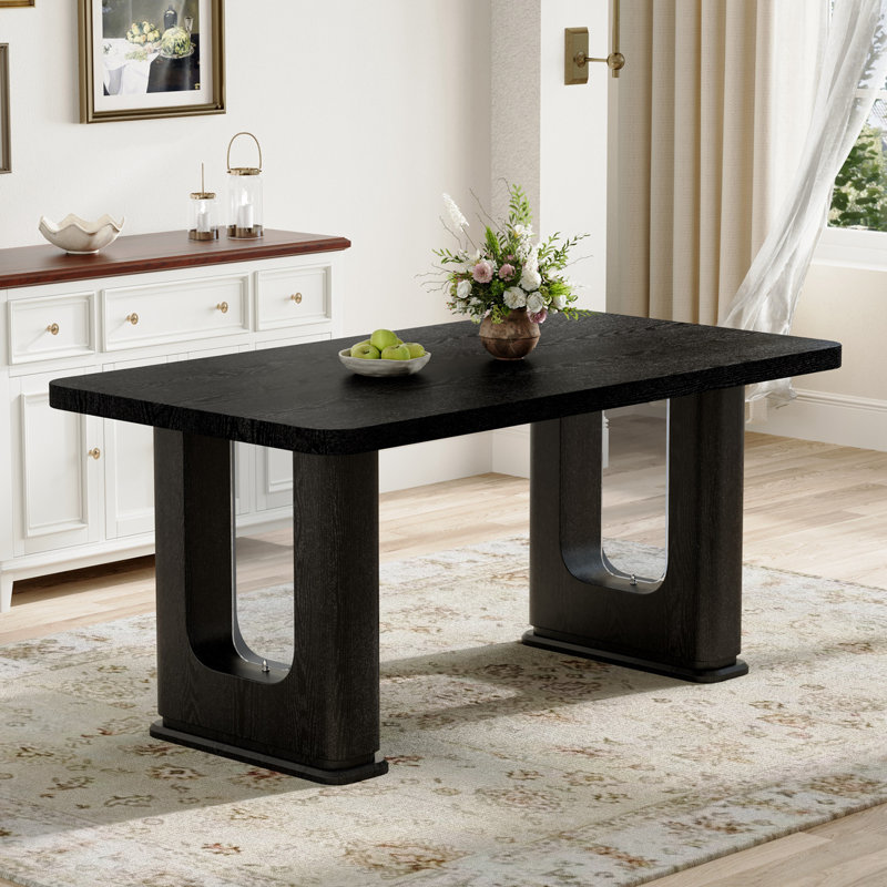 Table de salle à manger rectangulaire en bois avec base robuste, Noir