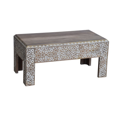 Kingstowne Reclaimed Solid Mango Wood Lift Top Coffee Table – Hand Carved Distressed White 