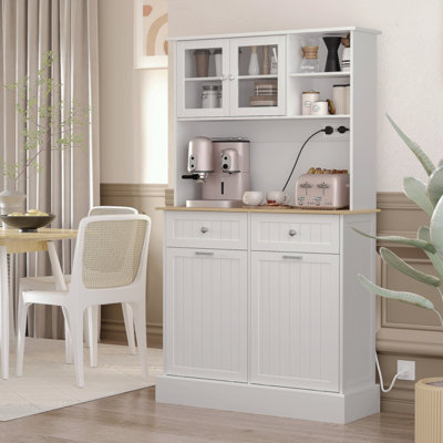 68" Kitchen Pantry Storage Cabinet With Charging Station Pantry Cabinet Kitchen Food Pantry by Lark Manor