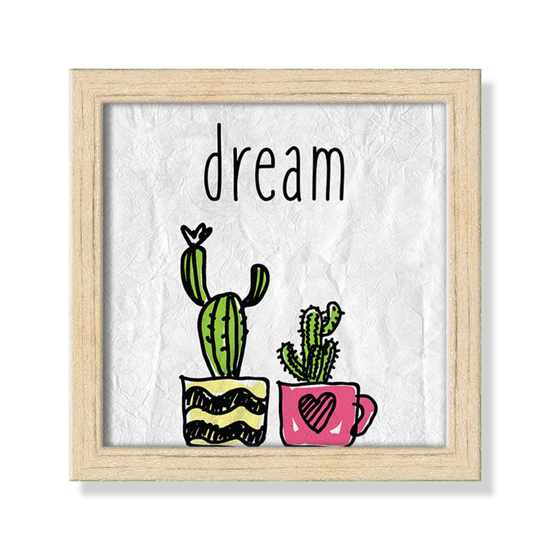 «Cacti A», art encadré, 8" H x 8" W x 1.18" D, Cadre boîte beige