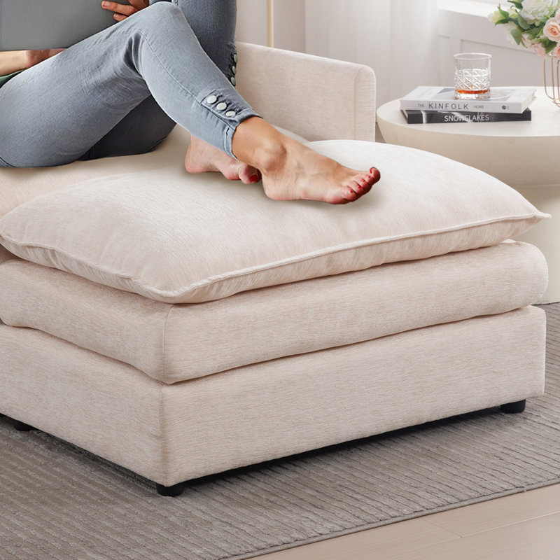 Comfy Chenille Ottomann For Living Room,Bedroom,Apartment, Beige