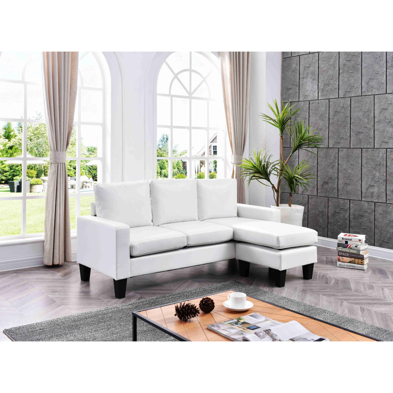 Canapé modulaire en cuir 2 pièces Vegan, Simili cuir blanc, Orienté à gauche (vu de face)