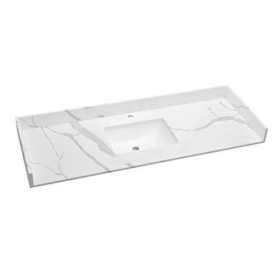 Dessus de meuble-lavabo blanc 60 po avec lavabo en céramique, dosseret et 2 éclaboussures latérales