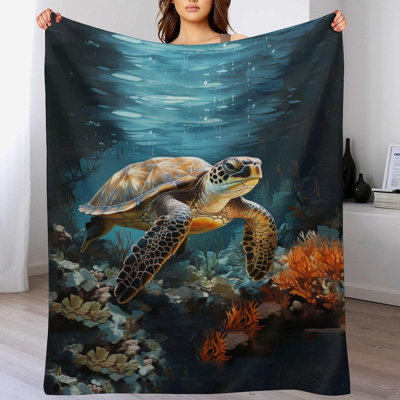 Sea Turtles Throw Blanket for Adults Soft Warm Cozy Funny Midweight Food Flannel Blankets for Couch Sofa Bed Camping Travel Home Decor, 60 x 80 in