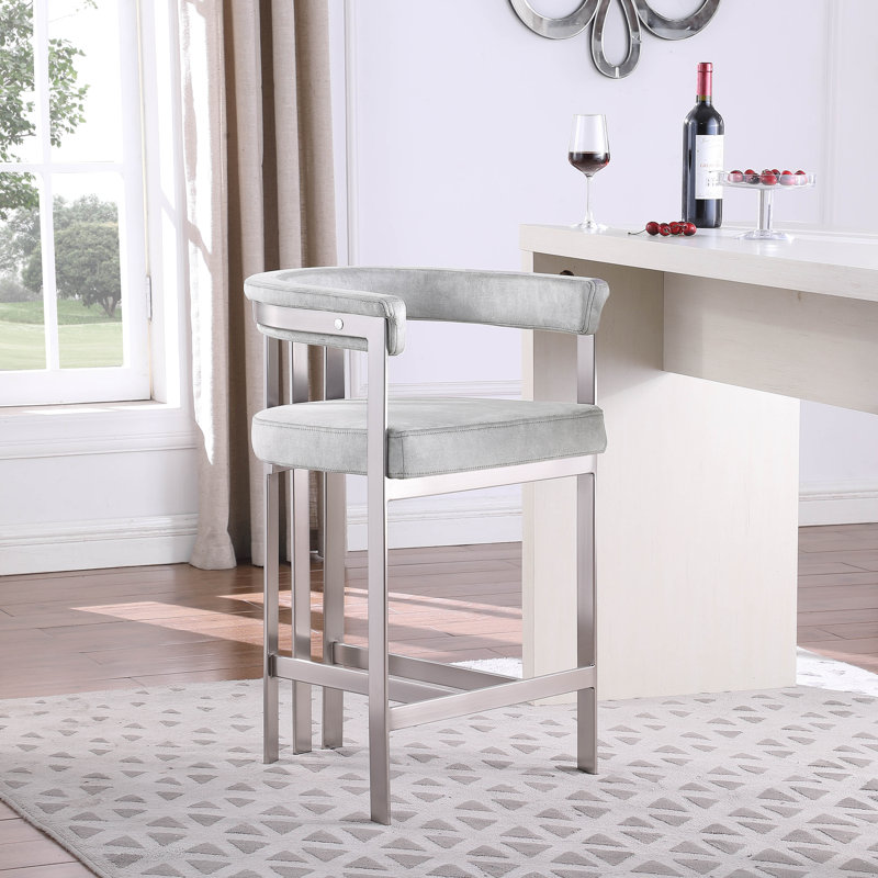 Tabouret de comptoir court 26 po Marcello, Velours gris velours