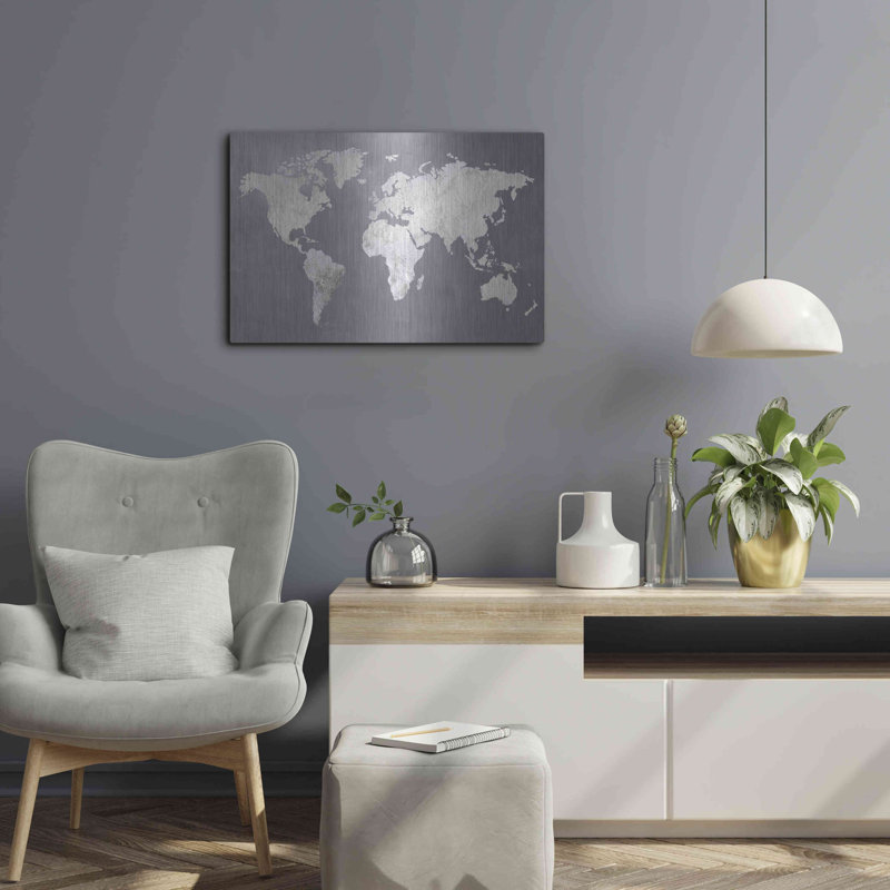 «Silver World», impression sans cadre sur métal, H 16 po x l 24 po x P 0,13 po