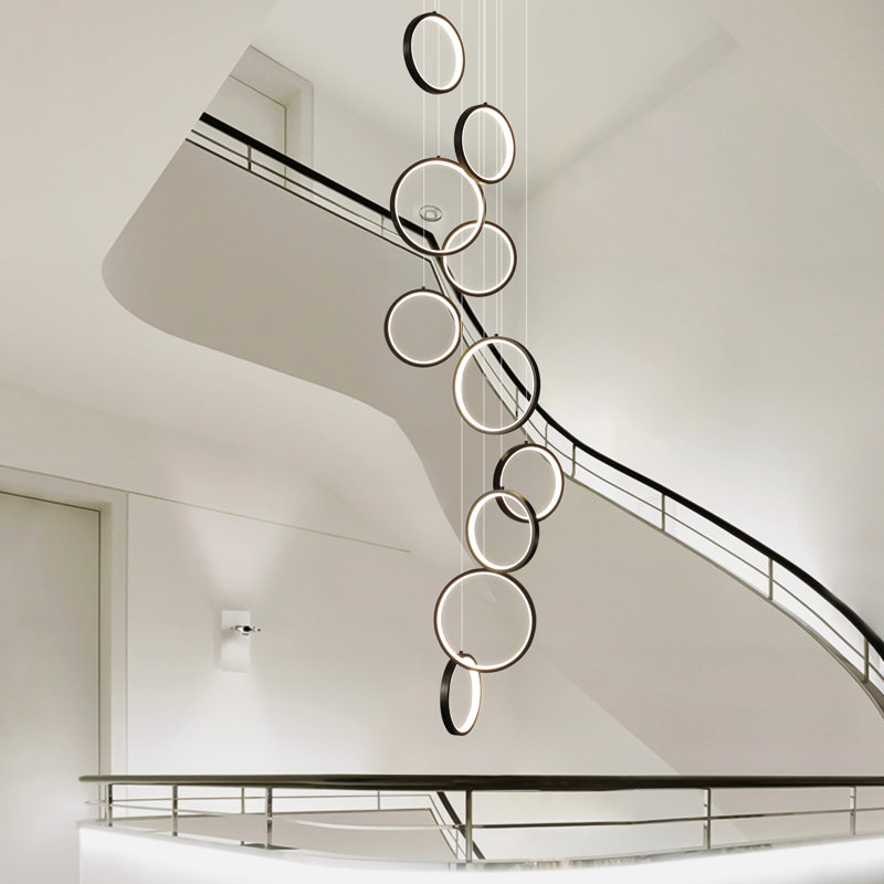 Luminaire suspendu long à lustre géométrique 10 lumières à DEL à intensité variable pour escalier Adaleena