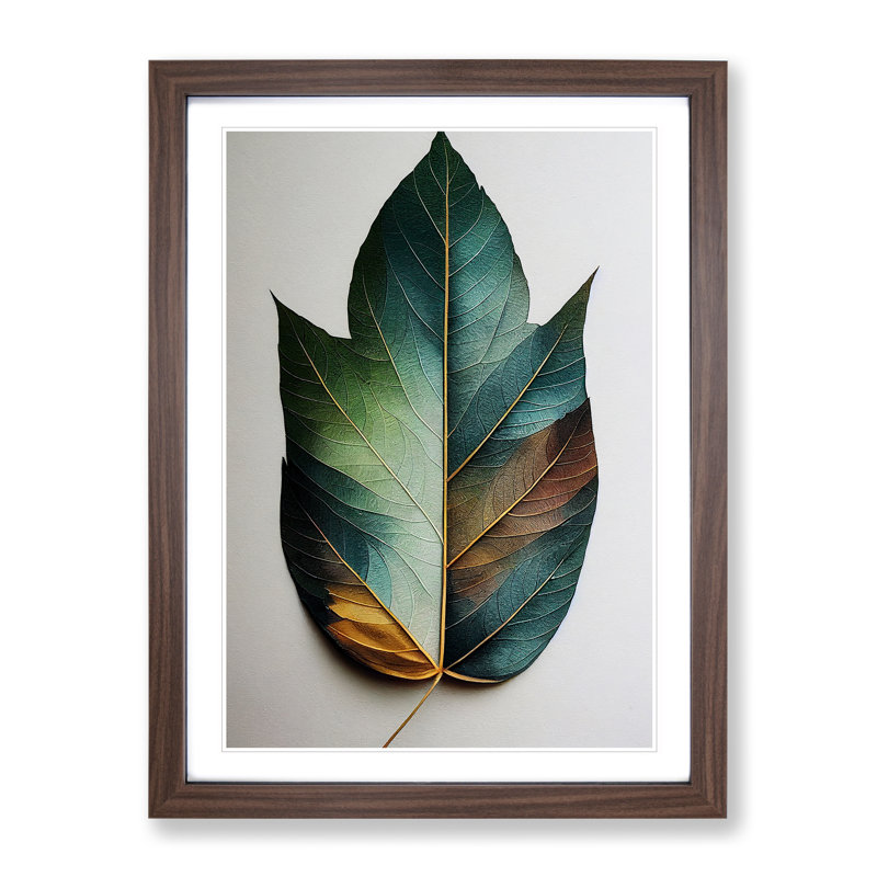 Painted Leaf No.2 - Single Picture Frame Painting, 34cm H x 25cm W x 2cm D, Walnut