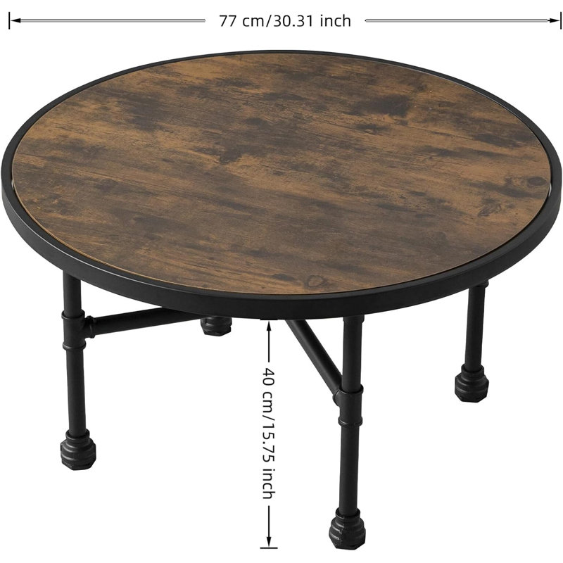 Table basse ronde industrielle, finition en bois rustique avec structure en métal robuste, table d'appoint moderne pour le salon, la chambre à coucher et le bureau (brun)